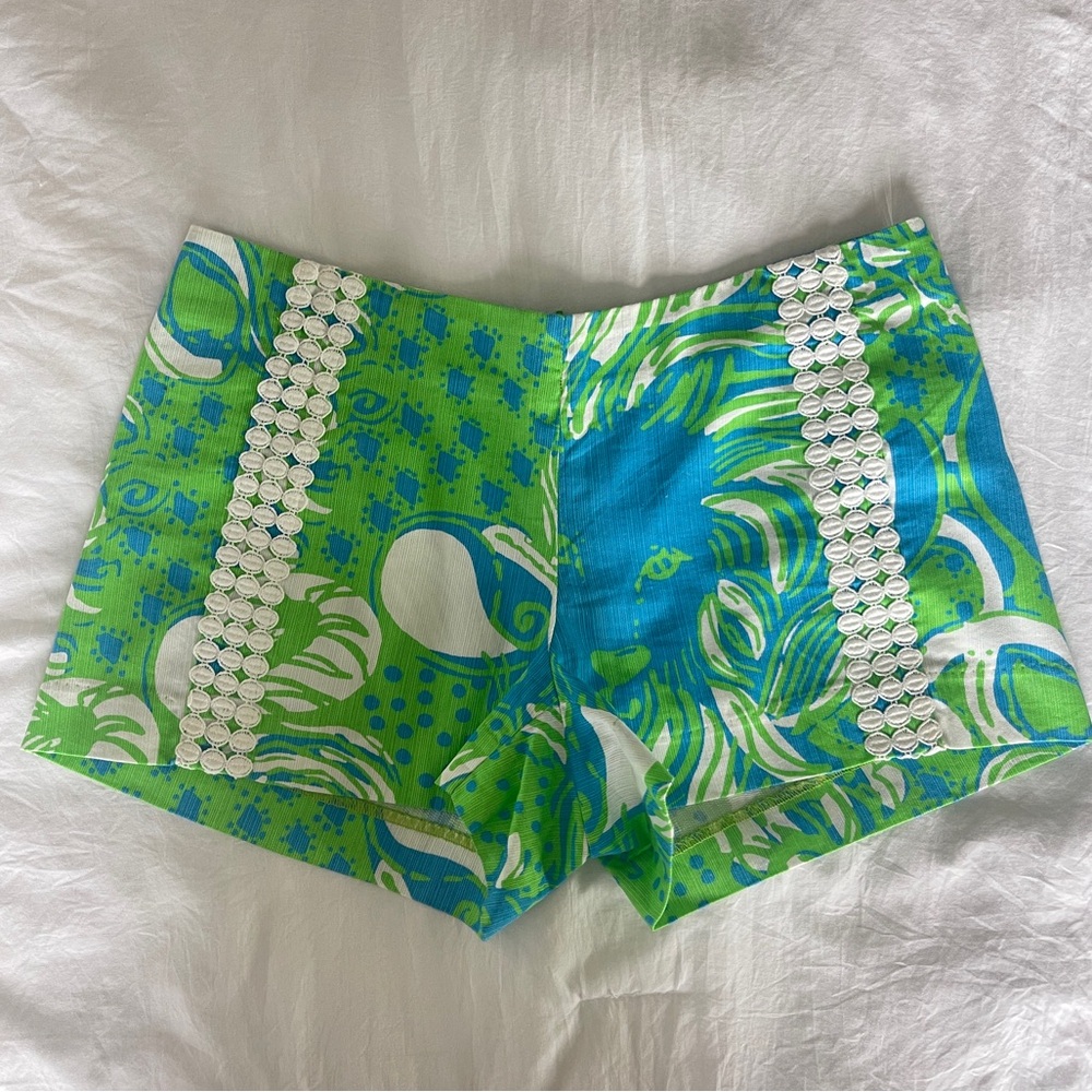 NWOT Lilly Pulitzer Vintage Eyelet Liza Shorts, Limeade Roar of the Jungle, 4